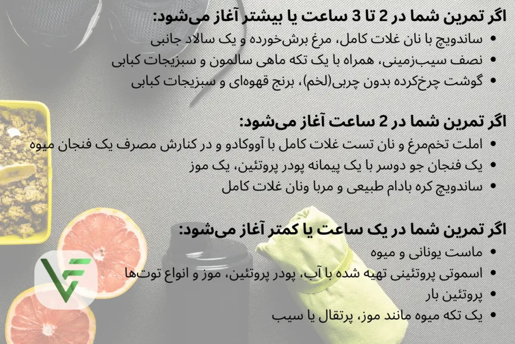 برنامه غذایی وعده ی قبل از تمرین ویتامین فیت